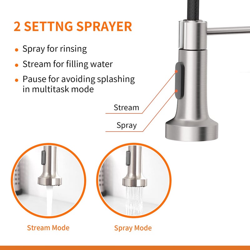 OWOFAN Kitchen Faucet with Pull Down Sprayer Industrial 1 Handle 1 Hole Or 3 Hole Faucet for Farmhouse Camper Laundry Utility Rv Wet Bar Sinks, Stainless Steel Brushed Nickel - Image 3